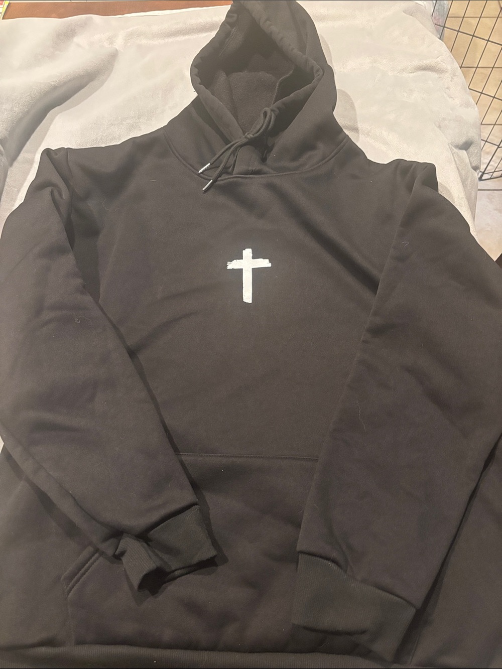 SHEIN Black Pullover Hoodie with White Cross